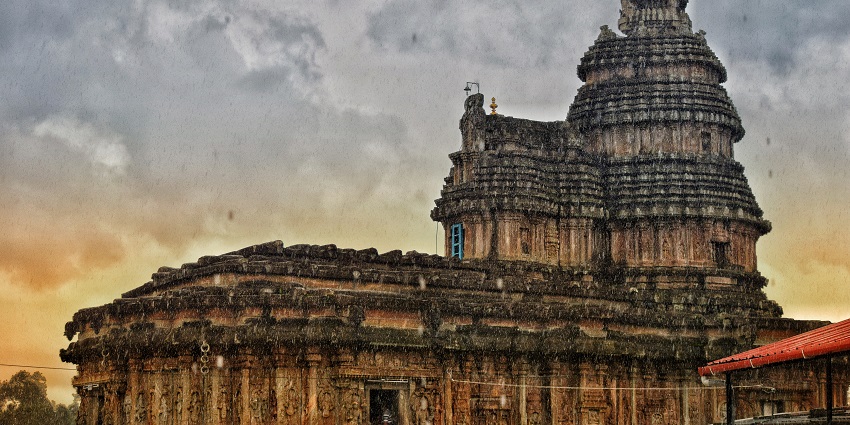 The intricate architecture of Vidyasankara Temple in Chikkamagaluru, Karnataka.