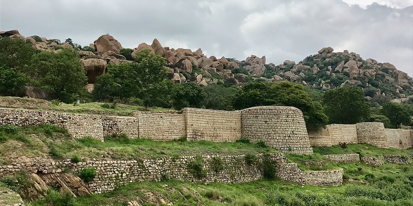Remains of the ancient walls at Chitradurga fort, a historic place to visit in Chitradurga.