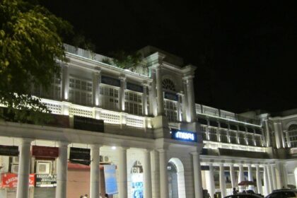 Front view of CP building, offering the gist of Connaught place nightlife