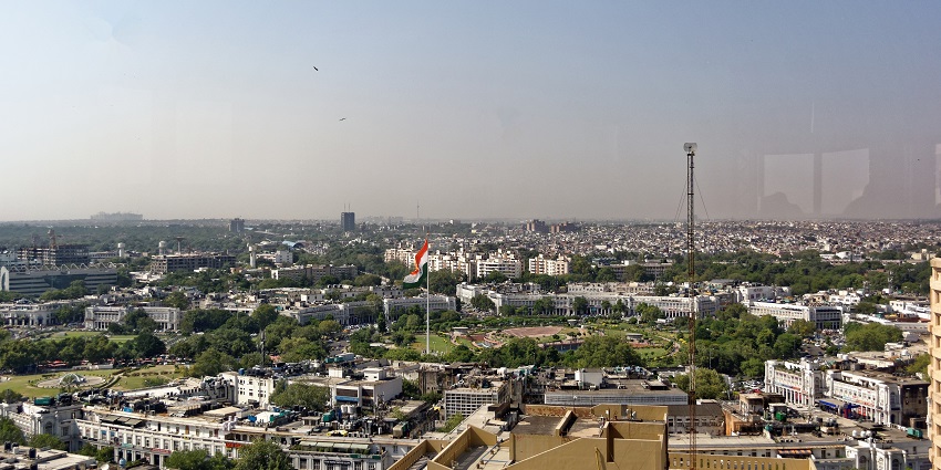 Panoramic view of Connaught Place, located in the capital city.