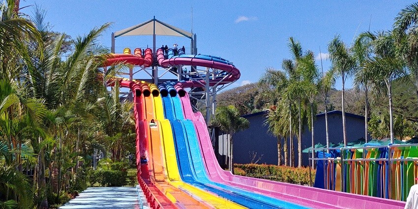 A view of colourful slides and dedicated family areas at Crown Water Park is a great place to spend a fun-filled day.