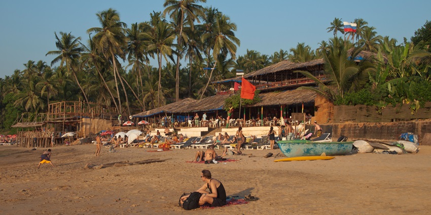 An image of the Curlies Beach Shack hosts the best and lively party in Anjuna, Goa, India.