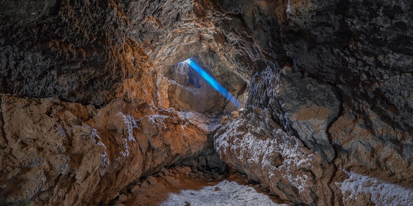 Inside view of the Dandak caves showcasing the limestones hanging from the ceiling