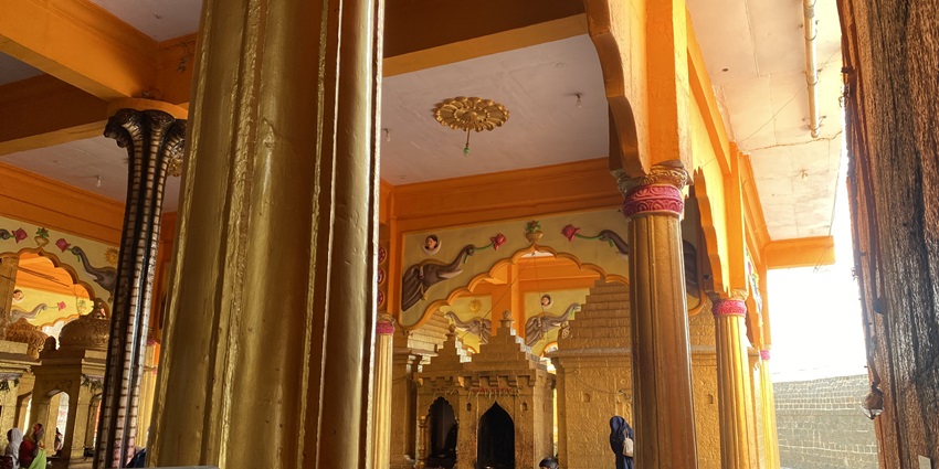A picture of Lord Dattatreya, beautifully decorated for the festival of Datt Jayanti.