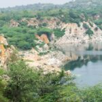 Panoramic view of the bank protruding into the Death Valley lake in Death valley in Faridabad.