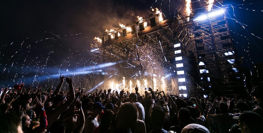 Vibrant music festival in Delhi, attracting hundreds of people to the live DJ music.