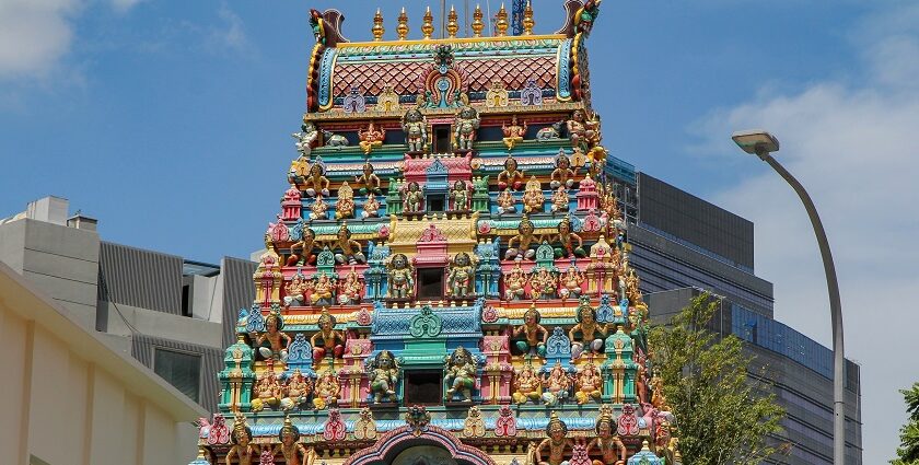 A view of towering spiritual hub in Odisha in vibrant colours exuding historical allure.