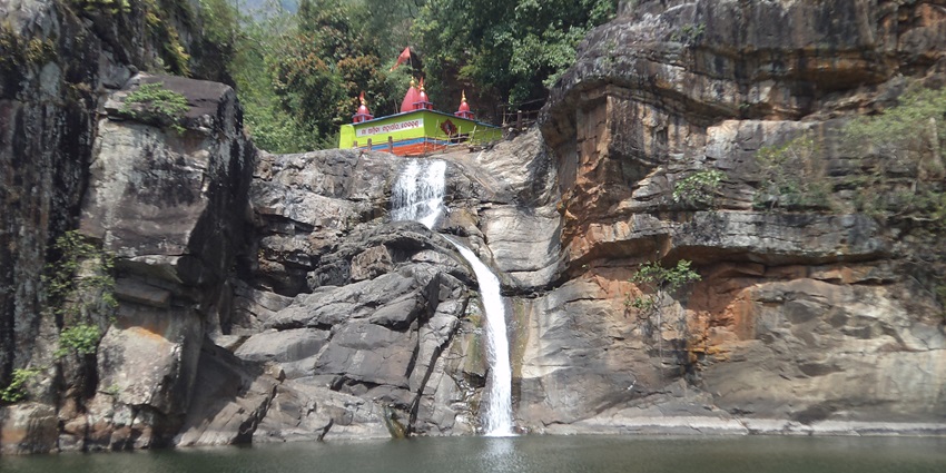 Panoramic image of the beautiful waterfall in the hills of Maharashtra