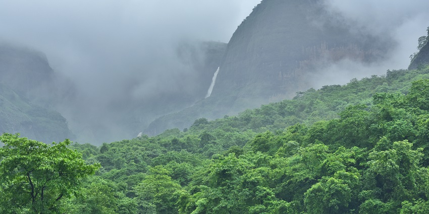 A pleasant view of Devkund Waterfall in Maharashtra, one of the best places near Tamhini Waterfall.