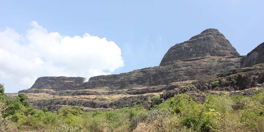 A View of Dhodap Hill Fort from Hatti on a sunny day - Places near Nashik for weekend