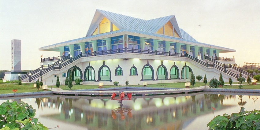 Majestic Dragon Palace Temple with intricate architecture and vibrant colours under a blue sky.
