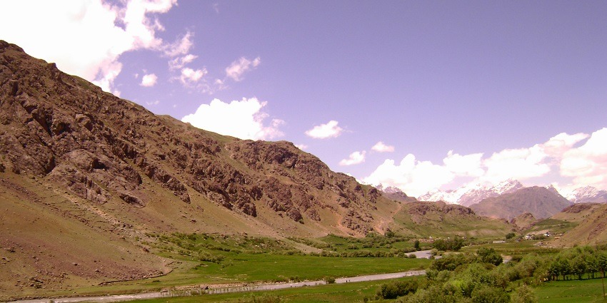 Image of Dras Valley surrounded by mountains and lush green field
