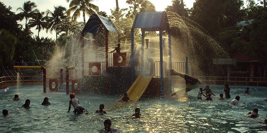 Visitors cooling off on rides at Dream World water park in Uttar Pradesh