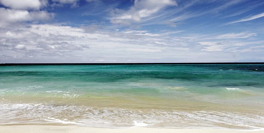 An image showing a panoramic view of Dreamland Beach in Bali, Indonesia.