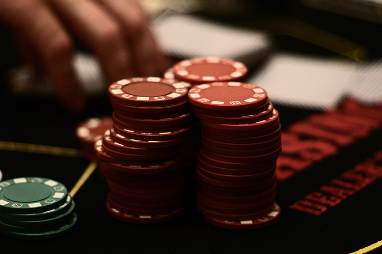 Stacks of money chips on the table at Dreamland Casino in Nepalgunj