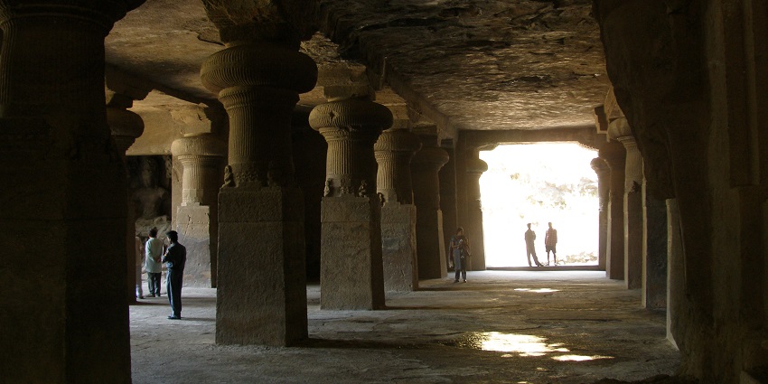 Elephanta Caves, a popular tourist attraction near Gharapuri Fort, showcasing ancient art