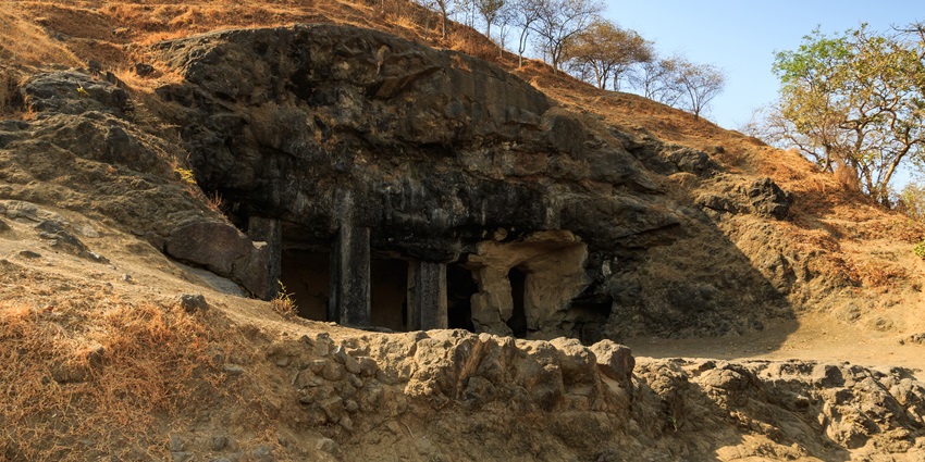 Scenic view of Thane Creek and Elephanta Island near Kanheri Caves in Maharashtra.