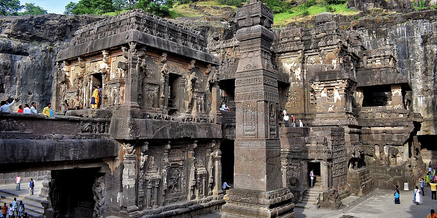 An image of stunning rock-cut caves showcasing ancient Indian art and architecture.
