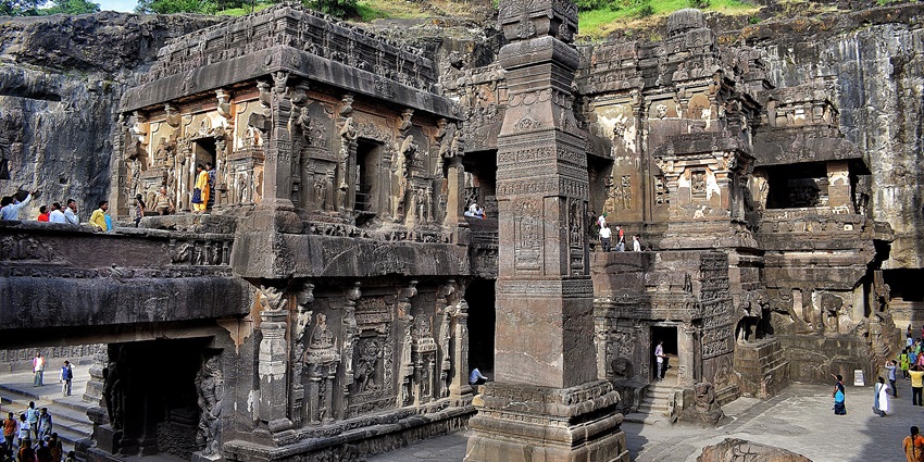 Ellora Caves are famous rock-cut caves showcasing ancient Indian architecture and art.