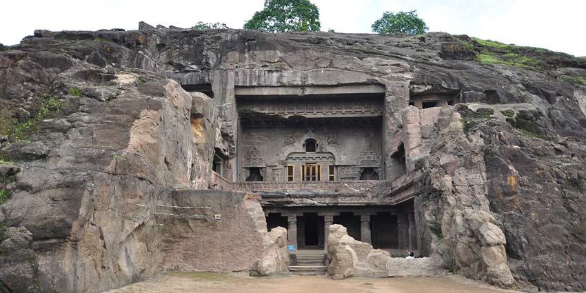 Ancient rock-cut temples showcasing stunning sculptures and intricate carvings at Ellora Caves.