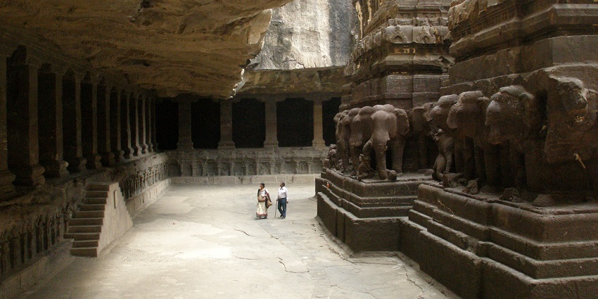 Ellora Caves, showing remarkable rock-cut architecture from ancient Indian civilisations.