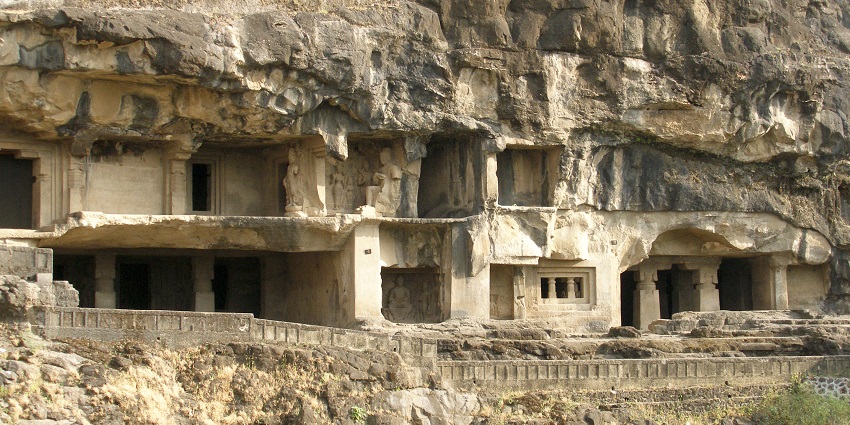 Magnificent rock-cut architecture of the Ellora Caves showcasing Hindu, Jain, and Buddhist temples.