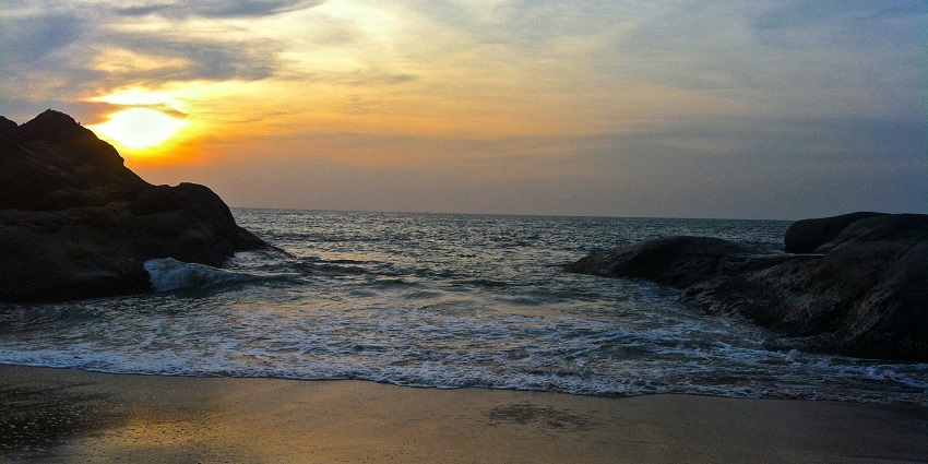 Experience the breathtaking sunset over Manipur's serene Kaup Beach horizon!
