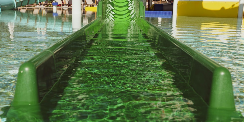 An image of the high-speed slides at Crescent Water Park Indore, filled with families enjoying the rides.