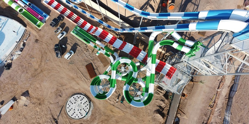 A view of thrilling rides and azure pools at the water parks in Jabalpur, Madhya Pradesh.