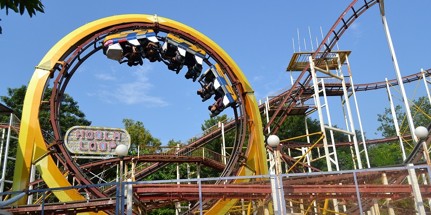 A giant colourful ride at the Essel World, a famous tourist attraction in Maharashtra.