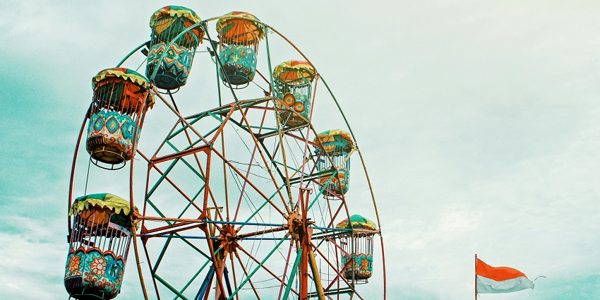 Views from a Ferris wheel beside a roller coaster at top theme parks in Maharashtra.