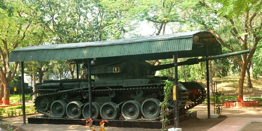 An image of the Vijayanta Tank is displayed at the Cavalry Tank Museum in Ahmednagar.