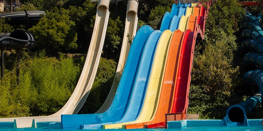 A colourful water slide capturing the fun experience found in the best water park near Kathmandu.