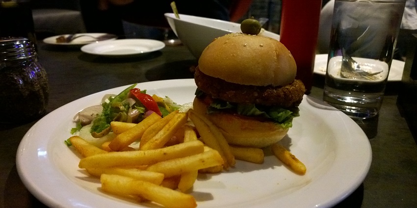 Veggie Burger with Bean Patty and French Fries.