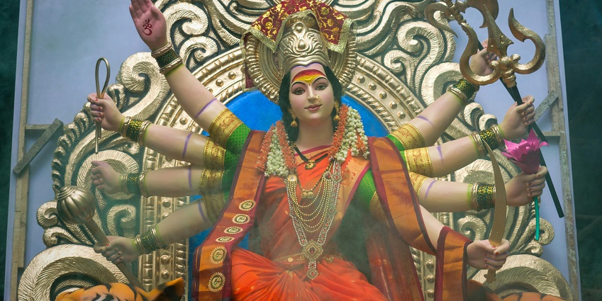 An inside view of the Devi Bhawan Mandir, a spiritual attraction nestled in Haryana.