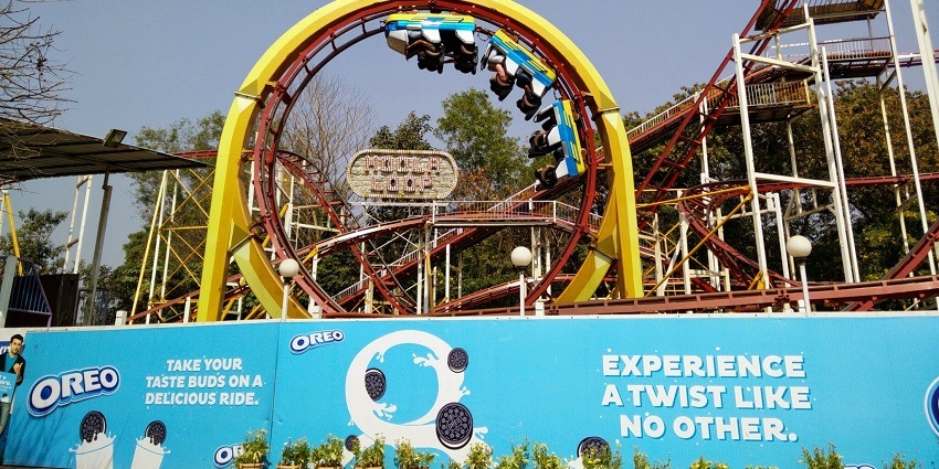 View of a roller coaster at the Essel World amusement park, a must visit place in Malad