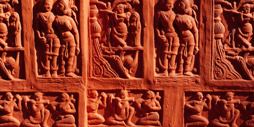 Image of ancient rock carving with beautiful design historical significance of Bhartrihari Caves