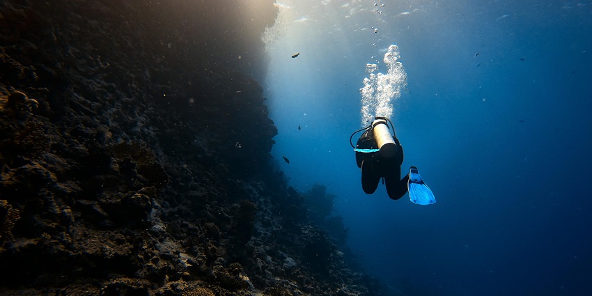 An image of a snorkeler exploring vibrant coral reefs in Nusa Penida