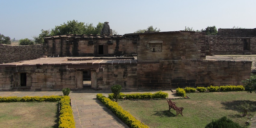 A view of the Survaya Ki Garhi fort ruins with a panoramic view of the countryside.