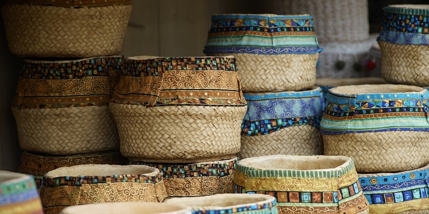 Colourful market baskets, showcasing local crafts, one of the best things to see in Vasai.
