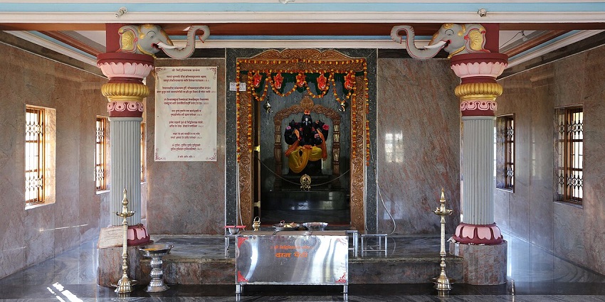 A picture taken inside the Siddhivinayak Temple with an idol of Lord Ganesha in front