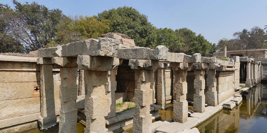 The mysterious Underground Shiva Temple, partially submerged and located in Hampi.
