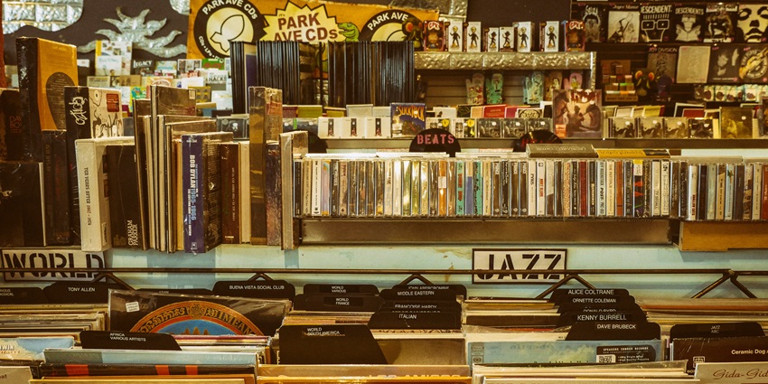 An inside view of the Soul Sync encompassing Rare Vinyl Records and a vintage vibe.