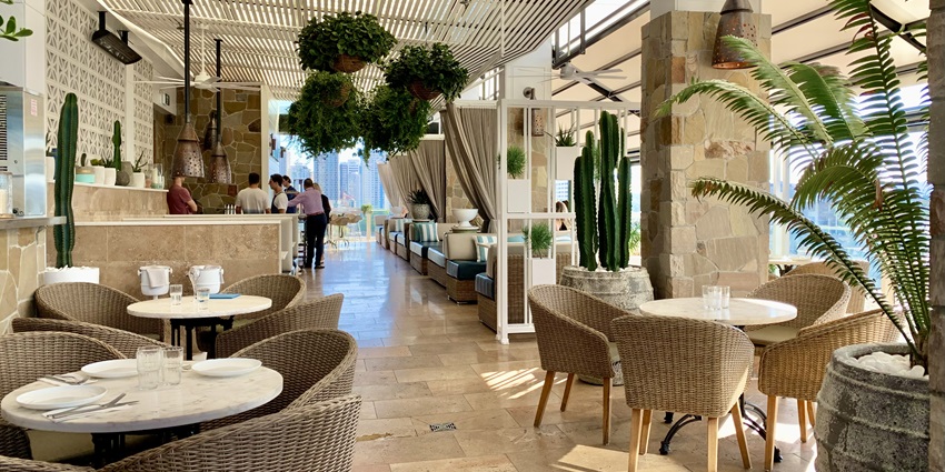 An image of a rooftop dining restaurant, similar to Mezza 9 Fine Dining restaurant