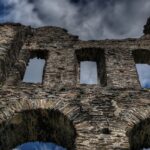 Ancient castle ruins, a historic tourist attraction in Maharashtra amid rugged terrain.