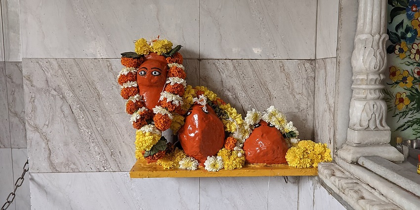 A picture of lord Hanuman's idol placed at a temple for worshipping