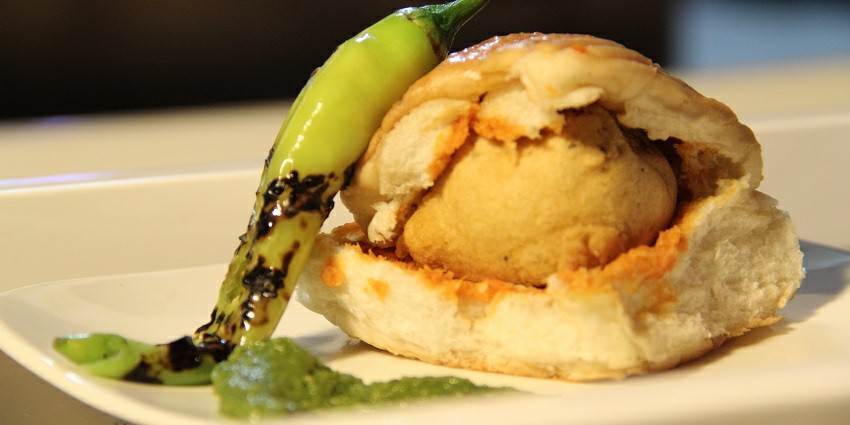 Vada pav, stuffed with a potato vada and green chutney, among the best street food in Koregaon Park.