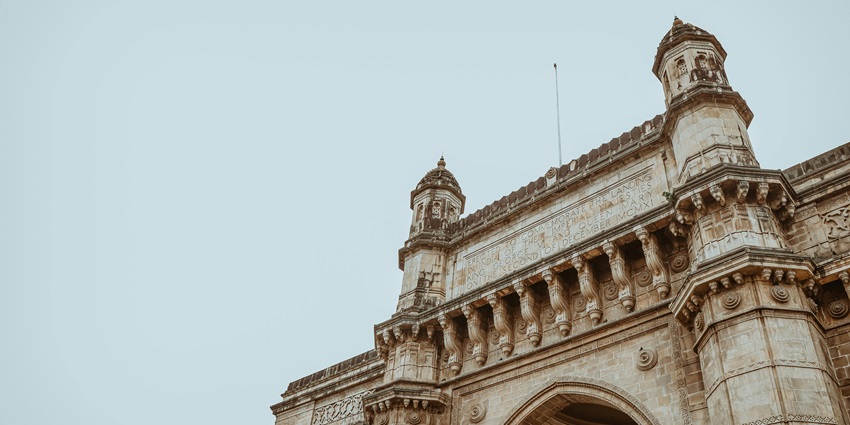 Close up view of the iconic Gateway of India arch