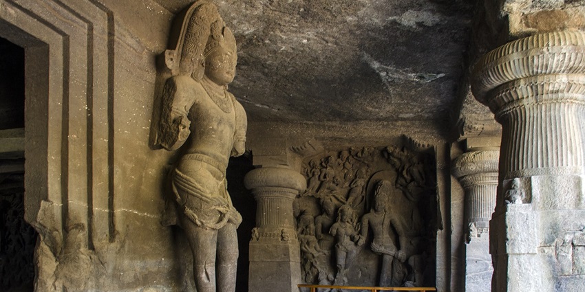Gharapuri, Elephanta Caves with stunning sculptures and historical significance.