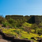 Stunning view of the Gharapuri fort, surrounded by vibrant yellow forts